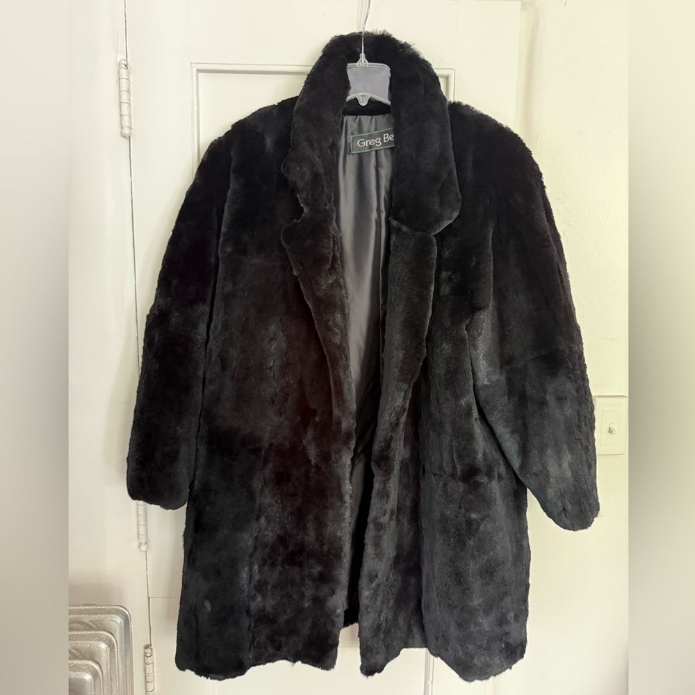 Vintage Greg Bell Black Sheared Rabbit Fur Coat Size M